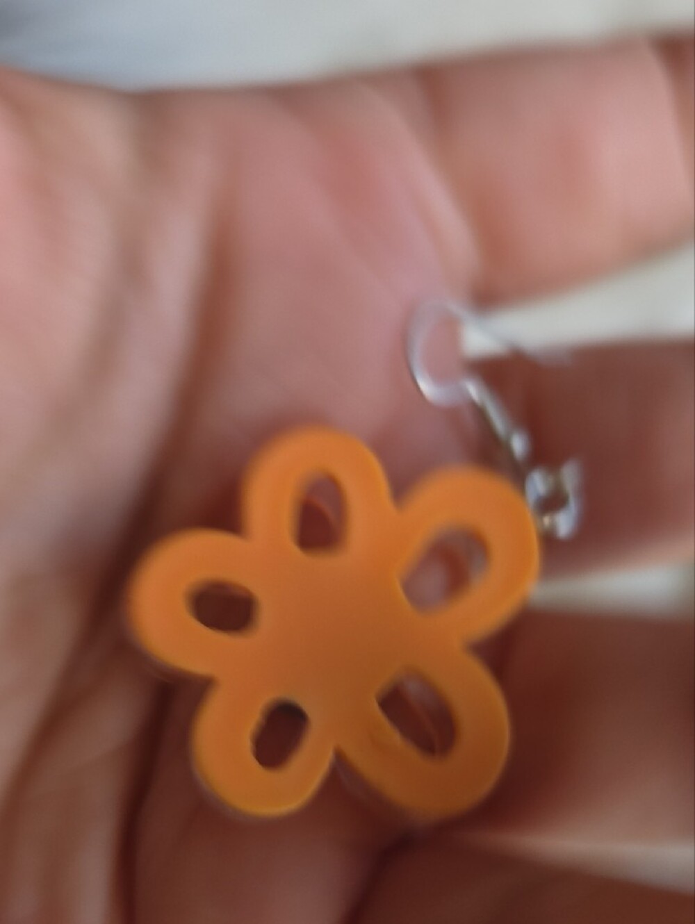 Orange Flower Dangle Earrings with Blue Center - Picture 4 of 5
